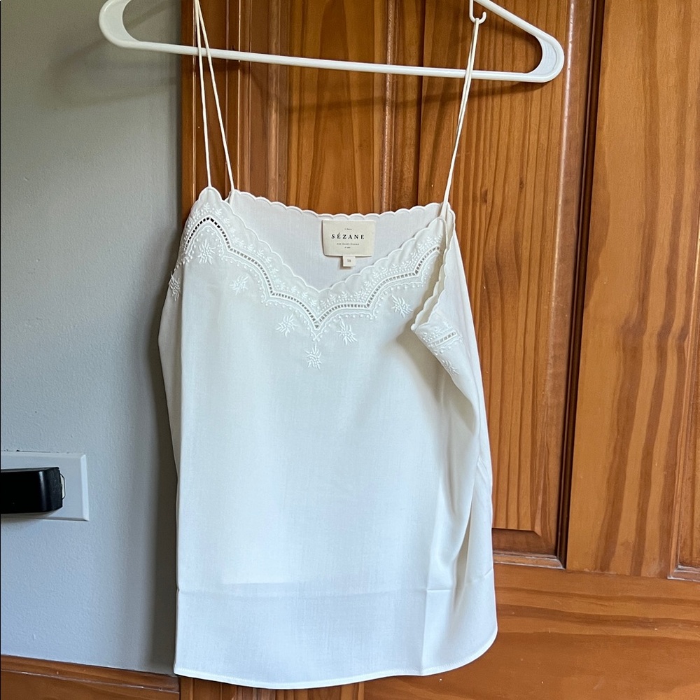 Sézane Palma White Embroidered Camisole